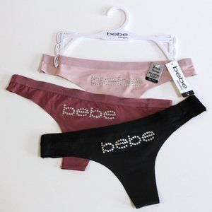 bebe Women's Sexy Studded Thong Panties Set M
